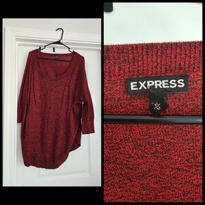 Express Red Crew Neck Sweater with Marled Texture